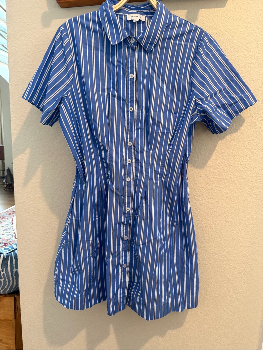 Evereve Blue and White Striped Mini Shirt Dress